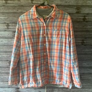 LL Bean Women's Fleece-Lined Long-Sleeved Button-Down Top Size M Plaid